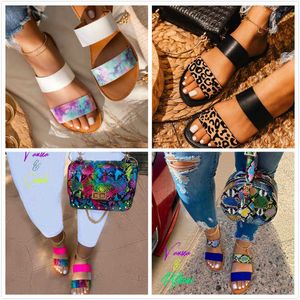 Women Slippers Double Layer Buckle Sandals Sexy Leopard Tie Dye Printing Indoor Outdoor Wild Beach Ladies Flip Flop