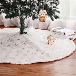 High-End White Christmas Tree Skirt Thicke Pelúcia Faux Fur Xmas Árvore Feliz Decoração Decoração Ano Decoração de Casa Navidad Tapete 211104