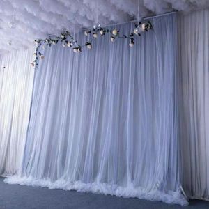 パーティーデコレーションスライバーグレーチュールシフォンブライダルシャワーの結婚式のための背景カーテンPOブースの背景