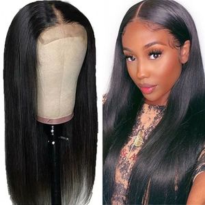 Human Hair 4x4 Swiss Lace Closure Wigs for Black Women Mongolian Straight Wig Natural Color