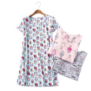 Plus Storlek Sommar Nightdress Kortärmad Söt Tecknad Nattklänningar Söt Casual Sleepwear Pyjamas Kvinnor Sleepdress