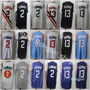 卸売りの男性Kawhi Leonard Jersey 2獲得シティバスケットボールPaul George 13 Black Navy Blue White Home