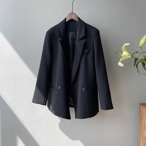Primavera Outono moda mulheres longas terno solto casaco feminino escritório coreano desgaste manga blazer blazer bolsos 210607