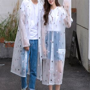 Transparent Raincoat Coats Long Big Size Cloak Poncho Women Men's Waterproof Cute Cartoon Printing Clear Jacket Cover 220217