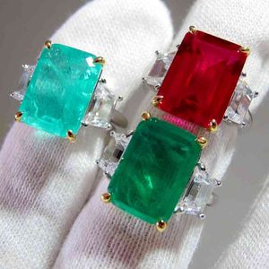 925 Sterling Silver Simulerad Rosa Moissanite Ruby Paraiba Tourmaline Gemstone Diamond Emerald Ring Engagement Gift för kvinnor