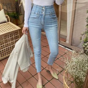 Kvinnor hög midja jeans byxor singel-breasted lady penna jeans streetwear kvinnor denim skinny byxor byxor pantalon 10411 210528