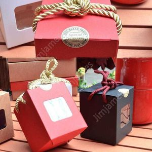 Ciasto Pudełka Przezroczyste Okno Pudełko Papier Kraft Składany Cupcake Wrap Pakiet Walentynki Christmas Gift Pocking Boxes DaJ273