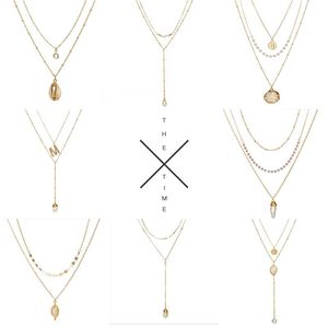 Hanger kettingen bohemien multi-laag voor vrouwen mode gouden geometrische bedel kettingen ketting sieraden groothandel