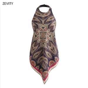 Zevity New Women vintage totem fiore stampa suspende camis canotte abbigliamento estivo femminile sexy backless fiocco legato fionda top LS6785 210308