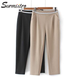 Surmiitro verão outono moda longo harem terno calça mulheres preto cintura kheki cintura alta cintura torrous feminino 210712