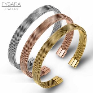 Fysara 361Lステンレススチールケーブルワイヤーリストバンドブレスレットバングル女性男性恋人のチャームカフブレスレットブラックパンクジュエリーQ0719