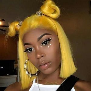 Kvinnors transparenta spets hår peruker gul färg spets fram peruk