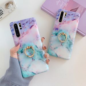 Gradient Marble Phone Cases For Samsung Galaxy S21 Plus S20 S10e S10 S9 S8 Plus Note 10 9 With Finger Ring Holder Soft Back Cover