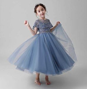 Abito da ragazza Flower Bruffy Tulle Alta Abito da ballo Basso per la festa di nozze Princess Bambini Vestiti 2-12Y E20260 210610