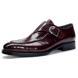 Alligator Wzór Męskie Sukienka Buty Handmade Monk Klamra Pasek Męskie Buty Prawdziwej Skóry Biznes Oxfords dla mężczyzn F3