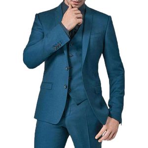 Navy Blue Wedding Groom Tuxedos 3 Piece Custom Slim Fit Men Passar Man Mode Kläder Man Set Jacka Vest med Byxor Ny X0909