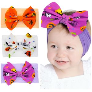 Wholesale baby pumpkin headband resale online - Girls Halloween Headbands for Baby Kids Big bow hairbands Children Pumpkin print Elastic Boutique Hair Accessories Infant headwear KHA227