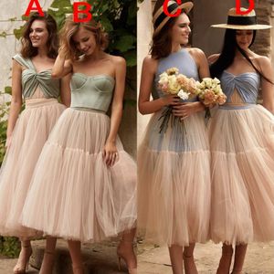 Modest Sexy Ice Blue Mint Green Cheap A Line Bridesmaid Dresses One Shoulder Jewel Neck Tulle Satin Maid Of Honor Dress Wedding Party Dress