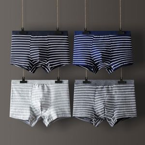 Underpants 4 Pcs Sexy Striped Men Underwear Cotton Large Size Panties Boxer Male Solid Men's Shorts Breathable L-3XL