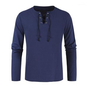 メンズTシャツFeitong 2021ファッションソリッドTシャツ男性包帯Qutumn冬シャツ緩いスタンドアップカラータイロングスリーブティー