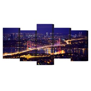 5 pieces Canvas Posters and Print Beautiful Panorama Of Bosphorus Bridge Istanbul Turkey Night View Landscape Home Decor Picture 210310