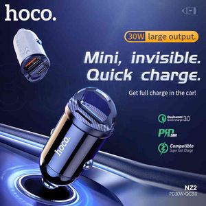 HOCO USB 30W snabb laddning QC4.0 3.0 Supercharge FCP för iPhone 12 Pro Max Typ C PD 4.8A Billaddare