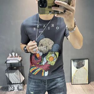 Camisetas masculinas com estampa de desenhos animados de manga curta 2022 verão novo design com decote em O casual inferior camiseta fina respirável de alta qualidade preto branco cinza M-4XL