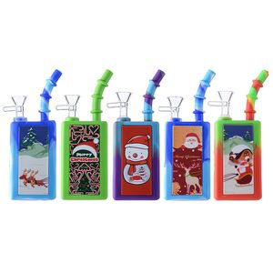 Xmas Beverage Bottle Hookahs Silicone Bong Christmas Style Mini Small Rigs Water Pipe With Glass Bowl Oil Dab Rig Hookah 14.5mm Female Joint WP21123