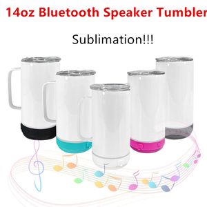 14oz sublimering Bluetooth högtalare tumbler med handtag sublimering rak tumlare trådlös intelligenta musikkoppar rostfritt stål smart vattenflaska