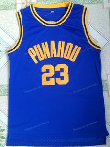 미국 버락 오바마에서 우주선 # 23 Punahou 고등학교 농구 유니폼 남자 모든 스티치 블루 사이즈 S-3XL 최고 품질의 유니폼