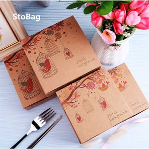 Stobag 10 SZTUK Kraft Paper Box Pieczenia Biskluit Chleb Pudełka Pudełka Cookie Czekoladowe Nugat Opakowania Na Boże Narodzenie Wedding Party Favor 210602