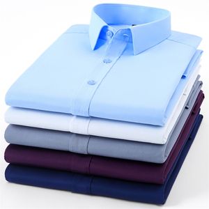 Homens de alta qualidade vestido camisa não ferro moda manga longa negócios formal regular ajuste escritório camisa social masculina 220215