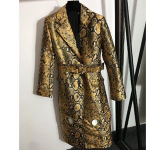 Women s Trench Coats Luxe ontwerp slangenhuid ring gat riem taille sluiten windbreker single breasted mode revers lange jas