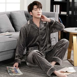 Vinter tjocka varma män pyjamas set långärmad nedbrytning krage cardigan lös mjuk plus storlek 4xl manlig korall fleece sleepwear 210928