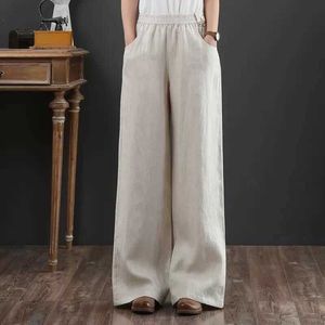 Cotton Linen Pants Casual Plus Size High Waisted Pants Women Wide Leg Loose Trousers Female Gray Elegant Streetwear 14009 210527