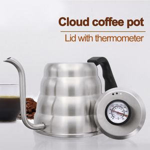 1.2L Нержавеющая сталь наливает на кофе Moka Cost Espresso Чай Gooseeck Чайник с термометром Кофейные аксессуары Barista Tools 210309