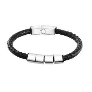 Bangle PolishedPlus Personalized Customize Family Name Bracelets Black Braided Leather Stainless Steel Beads For Men Fathers