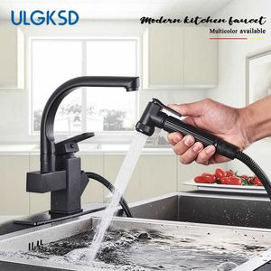 Ulgksd Kitchen Faucets Pull Out Shower Sprayer Deck Mounted Sink Vessel Kitchen Sink Faucet Dual Spout Kitchen Mixer Taps 210719