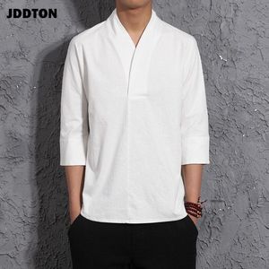 Men's T-Shirts JDDTON Cotton Linen Harajuku Retro Fashions Japanese Streetwear Casual Tshirt Traditional Male Clothing JE010