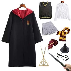 Adulto Crianças Fato de Halloween Crianças Mulheres Homens Magia Escola Robe Bloak Laço Uniforme Wizard Witch Granger Traje Y0827