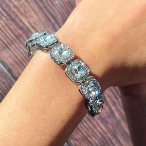 Luxury Full Big Tennis Chain Bracelets for Women Men Fashion Bling Iced Out Square Crystal Bracelet on Hand Jewelry