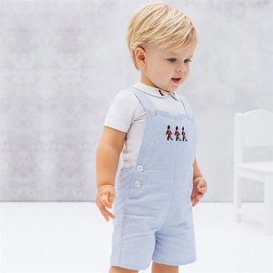 2021 Yaz İspanyol Bebek Erkek Giysileri Set Yenidoğan Bebek Beyaz Bluz Gömlek + Kolsuz Tulum Kıyafetler Yürüyor Pamuk Iki Parçası 210309