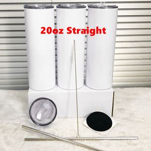 20oz Straight Sublimation Tumblers Water Bottles Blank White with Lid Straw 20 oz Stainless Steel Vacuum Insulated Sippy Cups