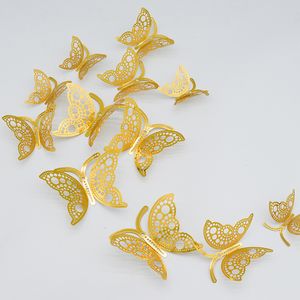 Textura de metal oca out borboleta adesivos de parede tridimensional decoração de casa simulação borboletas