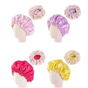 Dzieci Dziewczyny Dzieci Soft Satin Solid Color Sleeping Caps Bonnet Night Sen Hat Hair Care Faie Headwear