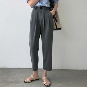 Dorywczo Spodnie Damskie Wiosna Koreańska Wysoka Talia Slim Pipe Suit Capris 210607