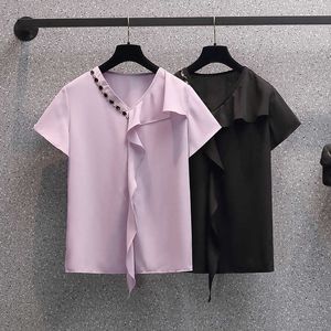 Frauen Hemd Bluse Große Große Größe Plus Größe 5XL Sommer Casual Frauen Blusen Kurzen Ärmeln Falten Chiffon Weibliche Tops 210604