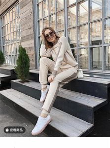 Limited Wool Bamboo Fiber Full O neck Drawstring Women Two Piece Outfits Fashion Knit Cashmere Set Casual Top And Pants Women s Tracksuits