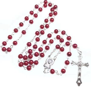 6 мм красные религиозные розарийные бусы пластиковые моды крест католь женщины крест ювелирные изделия кулон ожерелье 1 шт.