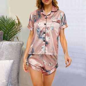 Pijama de cetim de seda FallSweet para mulheres de manga curta Pijama de lapela Pijama feminino sexy P a XXL Moda Q0706